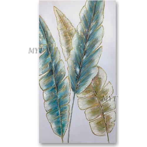 Handpainted Blue Leaf Paintings Modern Oil Painting On Canvas Home Decoration Living Room Pictures Handpainted No Framed