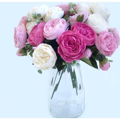 Beautiful Artificial Silk Peony Flowers Small Bud Fake Flowers Big Head Rose Faux Flower Wedding Home Living Room Decoration