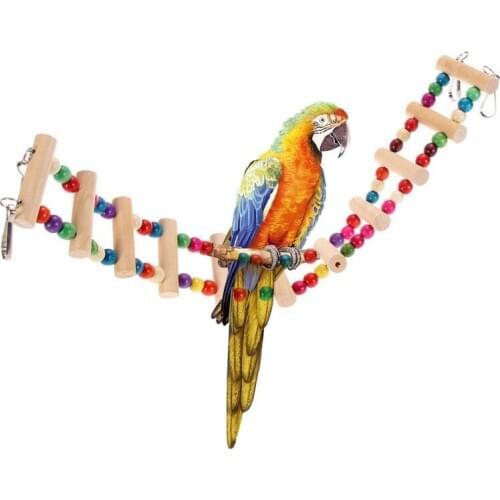 Colorful Parrot Pet Bird Wood Ladder Climb Cableway Toys Hamster Pet Bird Parrot Toys Parakeet Hammock Swing Hanging Bridge Toys