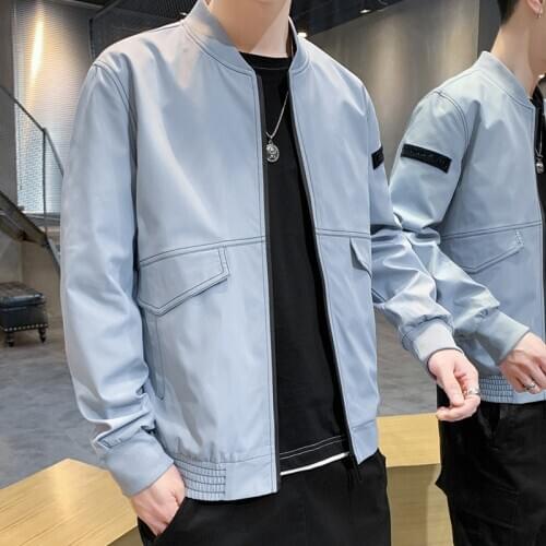 New Spring Autumn Mens Short Casual Jacket Zipper Black Light Gray Polyester Outwear Simple Solid Color E34