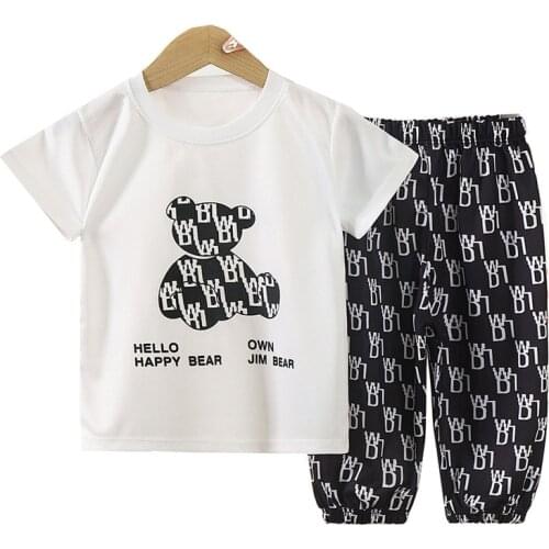 Summer Baby Sets Boys and Girls Children Clothing New Fashion Cartoon Letter Print Children Short Sleeve Tops Trousers Suits