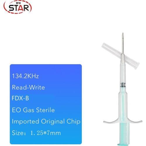 100pc Mini injectable Rfid Animal Pet Dog Microchip 1.25*7mm EM4305 ISO FDX-B 134.2KHz Dog Cat Horses Microchip Tag with Syringe