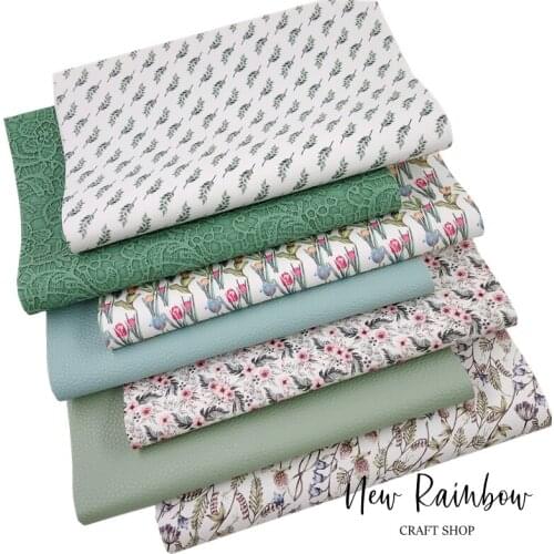 New Rainbow 30x22cm/A4 Spring & Autumn Green Leaves Bundle Faux Leatherette For Art Accessories, Hairbow, Clips, DIY Handemad