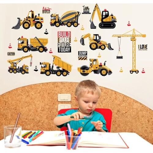 Construction Vehicles Wall Stickers Decals Backhoe Excavator Bulldozer Truck Diy