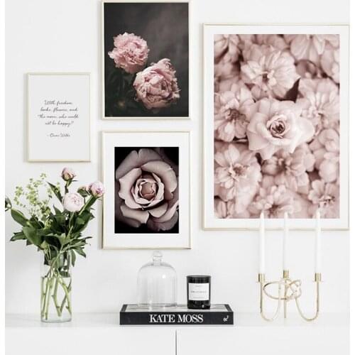 Nordic Poster Pink Flower Wall Art canvas Painting and Free Quotation Decoration Pictures used to Bedroom home Decor wall art
