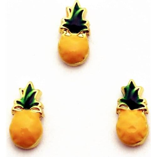Newest 10pcs/lot 3D Double Pineapple Metal Floating Charms For Living Glass Lockets Necklace DIY Jewelry
