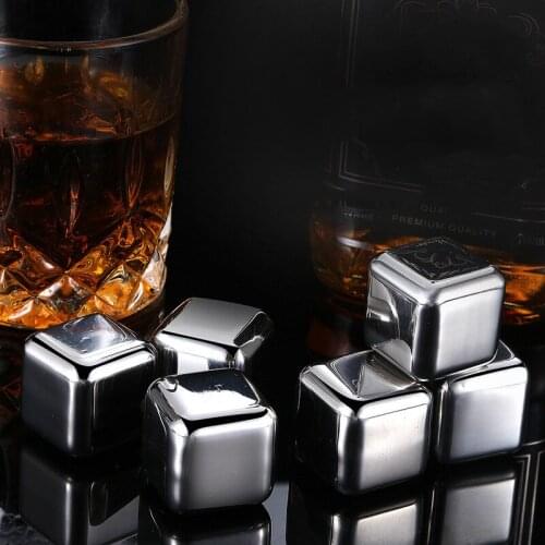 New Whisky Stones Ice Cubes Set Reusable Food Grade Stainless Steel Chilling Rock Party Bar Tool Wine Cooling Steel Ice Cubes
