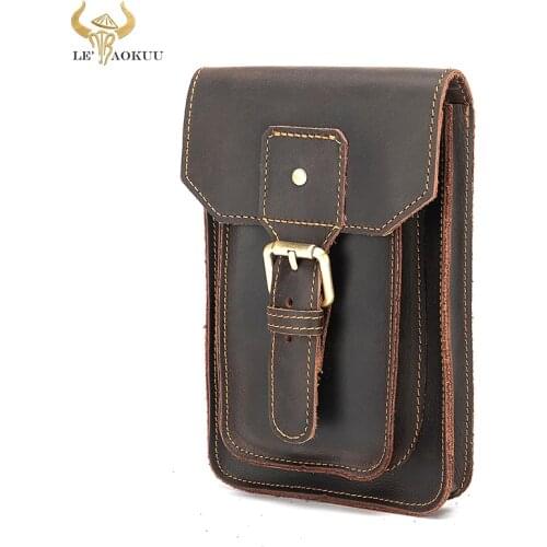 Thick Crazy Horse Leather Small Summer Pouch Hook Design Waist Pack Cigarette Case 6" Phone Pouch Fanny Waist Belt Bag 2090