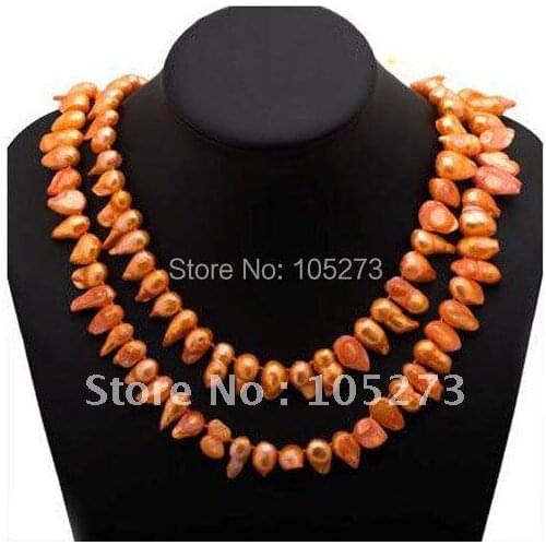 Stunning!Pearl necklace AA 14-19MM Orange color Genuine Freshwater pearl Baroque shaper 48''inch long necklace Free shipping