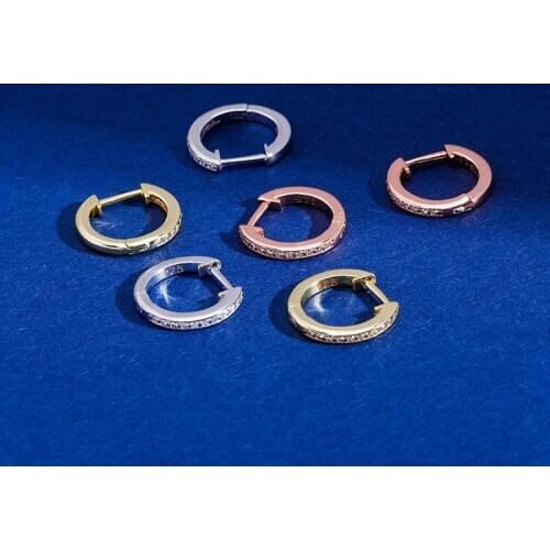 1Pair Material S925 Sterling Silver 1 Row CZ Stone Claw Setting Bling Ice Out Circle Stud Earrings for Women Men Unisex Jewelry