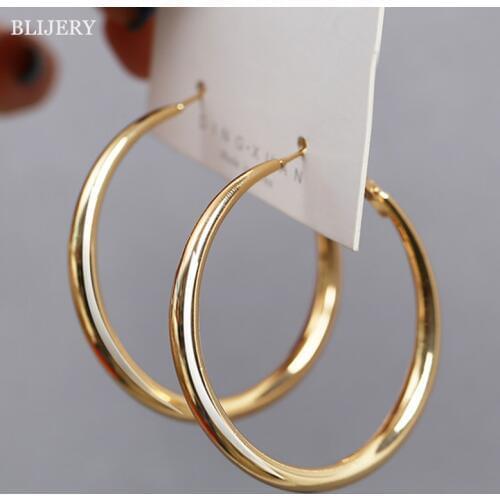 BLIJERY Punk Fashion Solid Metal Big Hoop Earrings for Women Statement Jewelry Smooth Circle Earrings Femme Boucles d'oreilles
