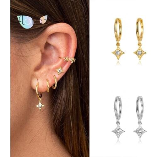 925 Sterling Silver Ear Buckle White Zircon Hoop Earrings Crystal Dangle Earrings Minimalist Circle Earrings For Women Jewelry