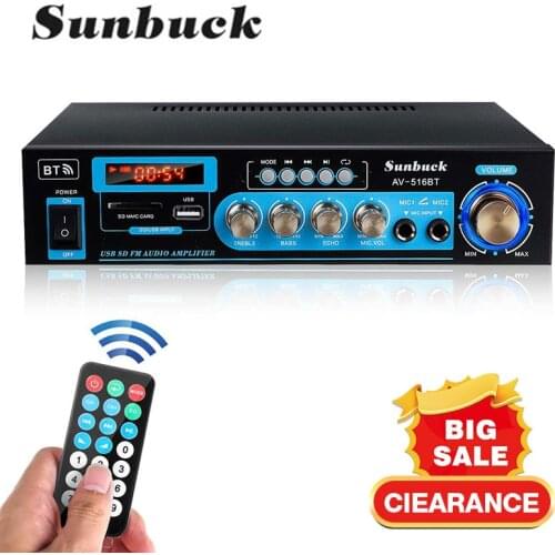 SUNBUCK 2000W Audio Power Amplifier DC12V 110/220V Home Theater Amplifiers with Remote Control Support FM USB SD Card bluetooth