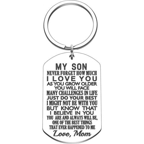Inspirational Keychain Gift To Son from Mom-Never Forget How Much I Love You Gift Keychain for Teen Boy from Mother Stepmom