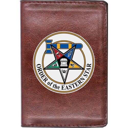 High Quality Leather Vintage Masonic Order Of The Eastern Star Printing Travel Passport Cover ID Credit Card Case