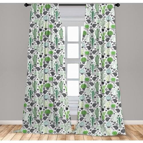 Cactus Curtains Cartoon Style Inspired Drawing of Hedgehog Animals Saguaro and Prickly Pear Window Treatment Living Room