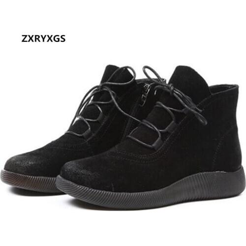 2020 New Autumn Frosted Cowhide Women Leather Boots Flat Shoes Comfortable Non-slip Riding Boots Women Casual Boots Ankle Boots