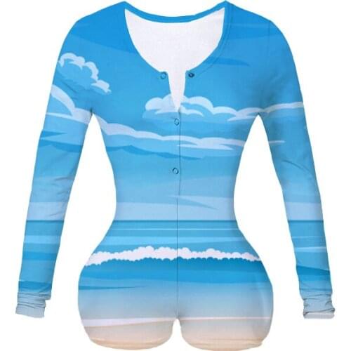 Women Custom Made Waves Sublimation Print Summer Long Sleeves Onesie