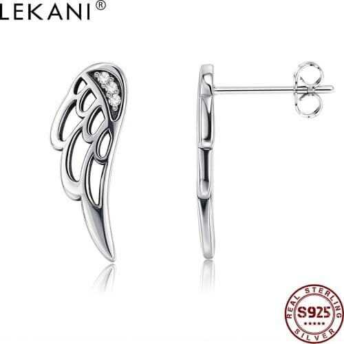 LEKANI S925 Sterling Silver Elvish Wings Simply Women Stud Earrings Unique Fine Jewelry Inlaid Cubic Zirconia Handmade Earring