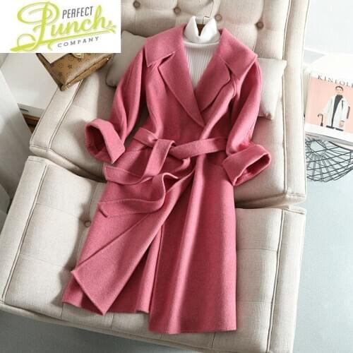 Spring Coat Long 100% Fall Korean Wool Jacket Fashion Overcoat Coats and Jackets Women Abrigos Mujer Elegante KJ5060