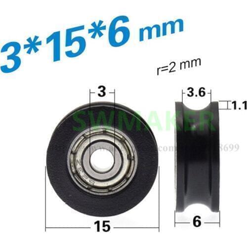 1pcs 3*15*6mm 623ZZ bearing pulley rolling window wheel U groove wheel Nylon Peilin guide wheel overhead crane