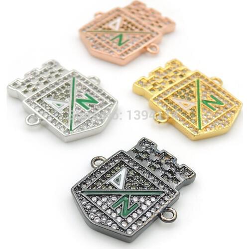 20*18*3mm Micro Pave Olive Green&Clear CZ Crown Shield Connectors Fit For Men And Women Making Bracelets Jewelry