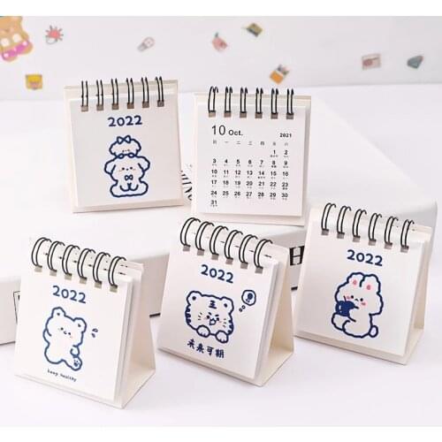 2022 Mini Cute Desk Calendar Kawaii Cartoon Animals Calendar Dual Daily Scheduler Table Planner 2021.6~2022.12