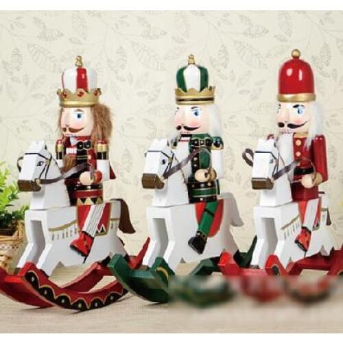 30CM handmade rocking horse soldier nutcracker puppet king Movable doll, hand-painted children gift 1pcs D332