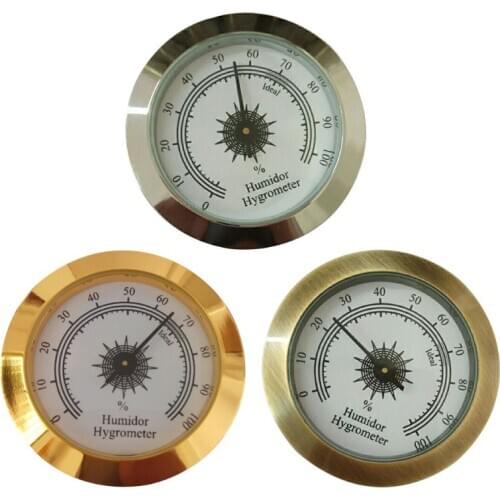 50mm Round Glass Analog Hygrometer For Humidors Gold For Guitar Violin Cigar Tobacco Care Tools