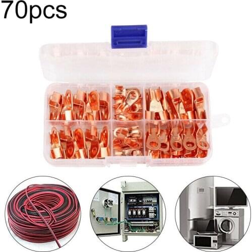 70pcs Copper Tube Terminals Battery Welding Cable Lug Ring Crimp Connectors Kit Welding Crimp Terminals Kit Home Improvement