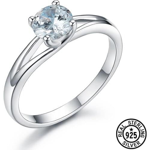 925 Sterling Silver Ring Engagement Round Cystal Zirconia Solitaire Rings For Women Lover Gift Wedding Fine Jewelry