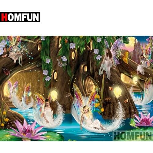 HOMFUN Full Square/Round Drill 5D DIY Diamond Painting "butterfly fairy" Embroidery Cross Stitch 5D Home Decor Gift A08742