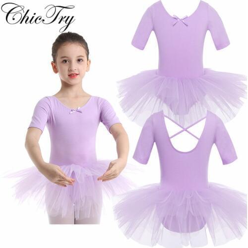 Cute Kids Girls Ballerina Ballet Dress professional ballet tutu Dress Short Sleeve Cotton Tulle Ballet Dance Leotard Dresses
