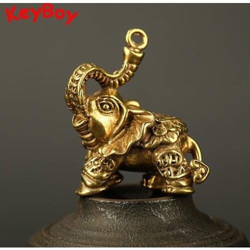 Pure Brass Solid Elephant Car Key Chain Ring Pendants Creative Copper Animal Elephants Ornament Keychain Hanging Decoration Gift