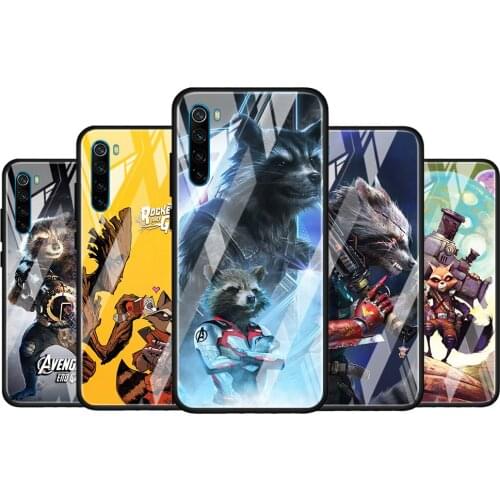 Rocket Racoon Marvel cute for Xiaomi Redmi K40 K30 K20 Pro Plus 9C 9A 9 8A 7 Luxury Shell Tempered Glass Phone Case Cover