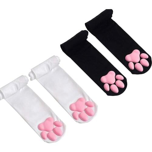 3D Kitten Claw Stockings Pink Thigh High Socks Cute Cat Paw Pad Socks for Girls Women Female Cute Soft Cat Paw Cosplay