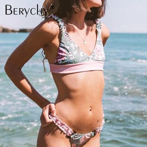 Floral Bikini Ladies Swimsuit Push Up Swimwear Women Print Biquini Feminino 2021 Bathing Suit Monokini Bikini Set