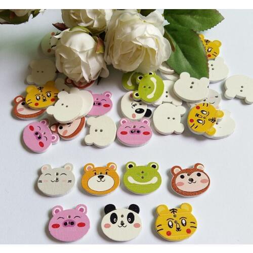 50pcs/Bag Mix Animal head Series 2 Holes Wooden Buttons Of DIY Scrapbooking Patchwork Sewing for Crafts / Home Decoration