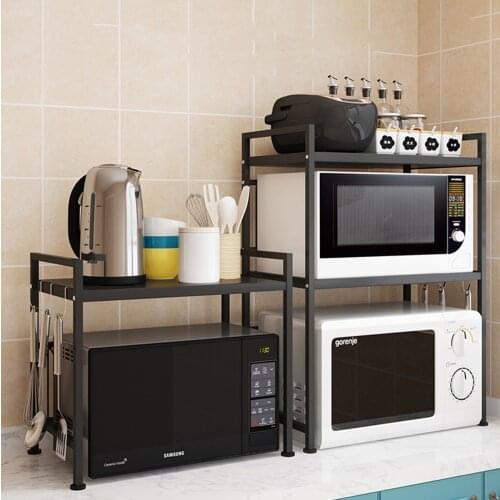 Double-layer Adjustable Kitchen Storage Rack Microwave Oven Rack Rice Cooker Spatula Storage Shelf Kitchen Organizer