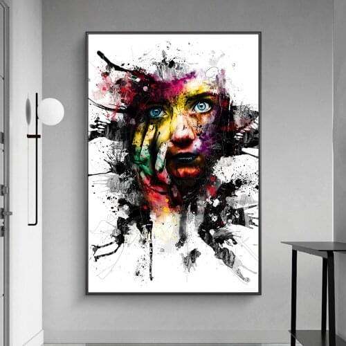 Abstract Graffiti Art Girs Face Canvas Paintings On the Wall Art Posters And Prints Modern Street Art Pictures For Living Room