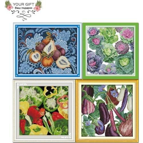 Joy SundayJ149J279J280J281(2) 14CT 11CT Counted and Stamped Clouds Fruit Cabbage Chillies Eggplant Home Decor Cross Stitch kits
