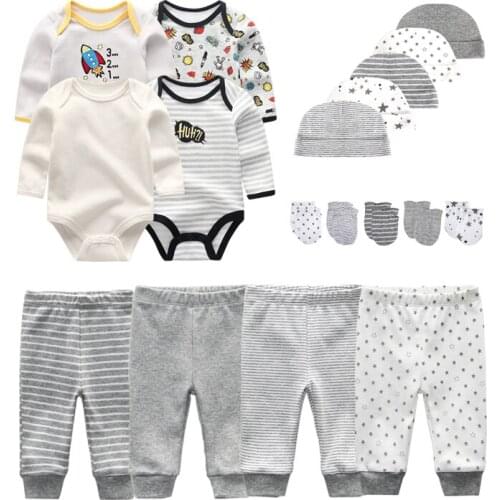 Newborn 16/18PCS Baby Boy Clothes Sets Cotton Solid Baby Girl Clothes Bodysuits+Pants+Gloves+Hats Cartoon Trousers Ropa Bebe