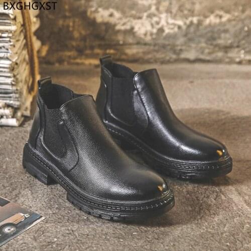 Brown Motorcycle Boots for Men Male Winter Shoes Man Chelsea Boots for Man 2021 Leather Boots Men Casual Shoes Chaussure Homme