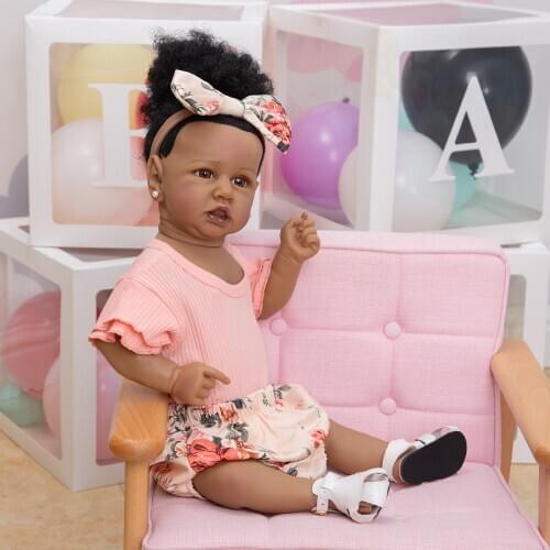 Full Body Silicone Africa Black Skin Reborn Baby Dolls 57 CM Real Touch Newborn Toddler Bath Doll Toys Kids Birthday XMAS Gift