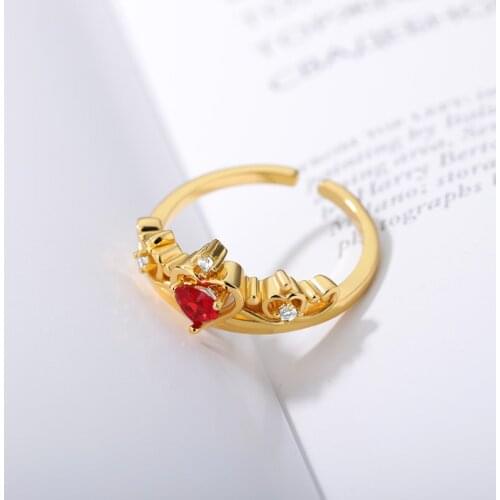 Dream Princess Ring Series Crown Ring Mosaic Passionate Red Gems Adjustable Ring Engagement Jewelry Bridesmaid Accessory Gifts