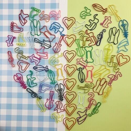Cute Metal Clips 100pcs Heart Music Elephant Rabbit Paper Clips Flamingo Office Supplies Kawaii Stationery Office Accessories