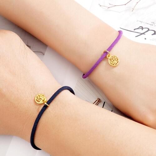 MKENDN China Style Couples Bracelets Best Friend Attract Women Men Bracelet Milan Rope Fu Chinese Characters love jewelry