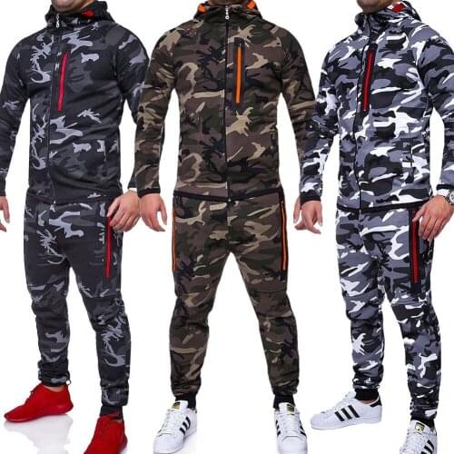 Men Sets Track Suit 2021 Camouflage Jacket Camo Print Tracksuit Matching Sportswear Hoodie Coat Pants Sweatsuit Military