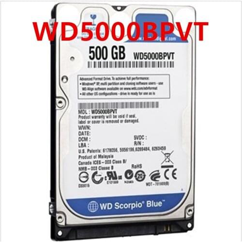 New HDD For WD 500GB 2.5" SATA 3 Gb/s 8MB 5400RPM 9.5MM For Internal Hard Disk For Notebook HDD For WD5000BPVT