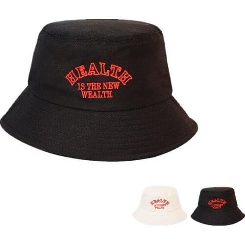 LDSLYJR 2021 Cotton letter health embroidery Bucket Hat Fisherman Hat outdoor travel hat Sun Cap Hats for Men and Women 271